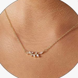 Express gold plated and CZ leaf moon 16” necklace.